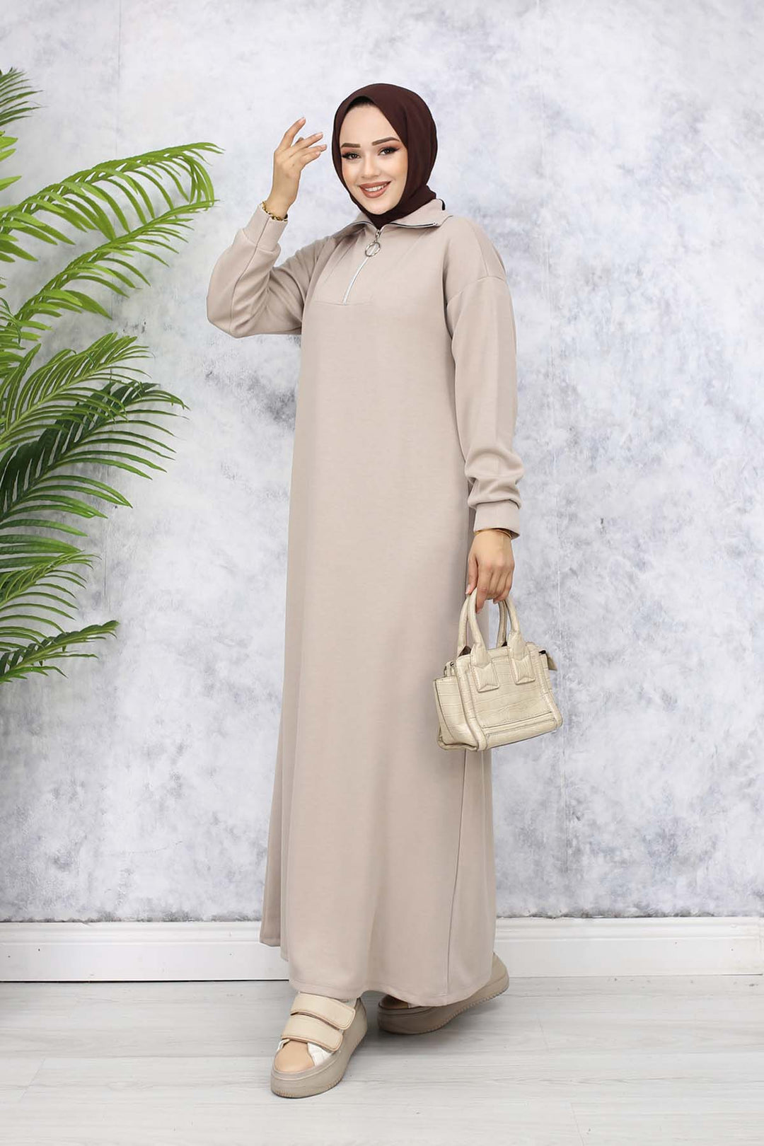 BNG Women Basic Hijab Dress - Beige 2333 - Cantù