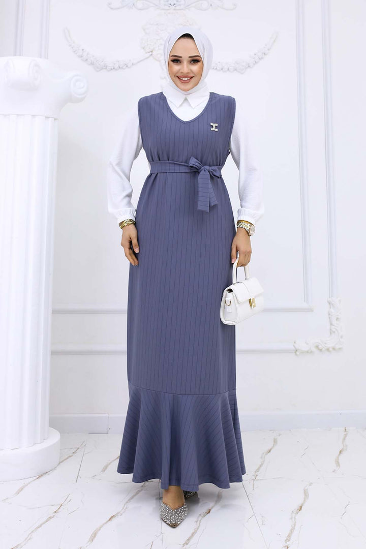 BNG Women Line Detailed Brooch Dress Gray 4002 - Comitán