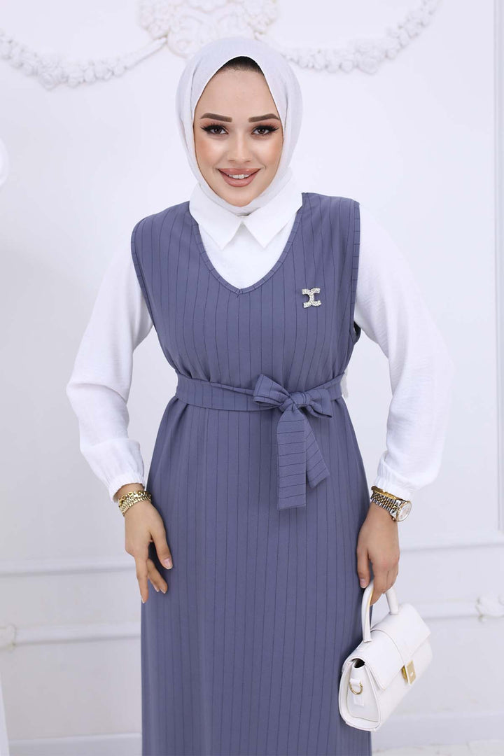 BNG Women Line Detailed Brooch Dress Gray 4002 - Comitán