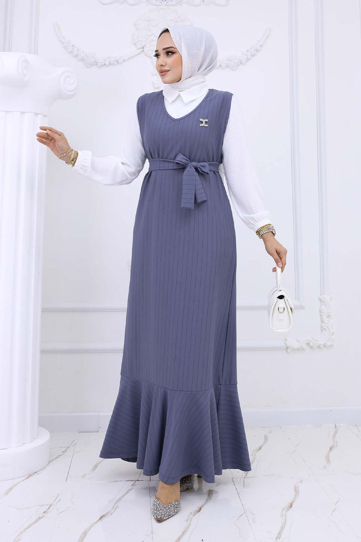BNG Women Line Detailed Brooch Dress Gray 4002 - Comitán