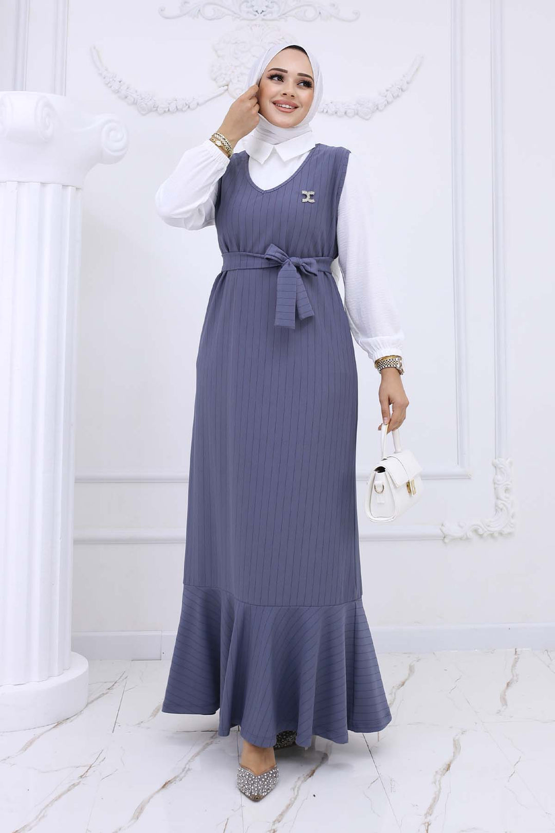 BNG Women Line Detailed Brooch Dress Gray 4002 - Comitán