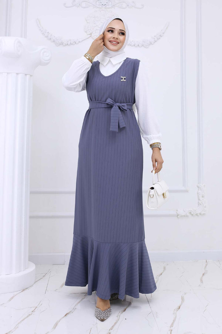 BNG Women Line Detailed Brooch Dress Gray 4002 - Comitán