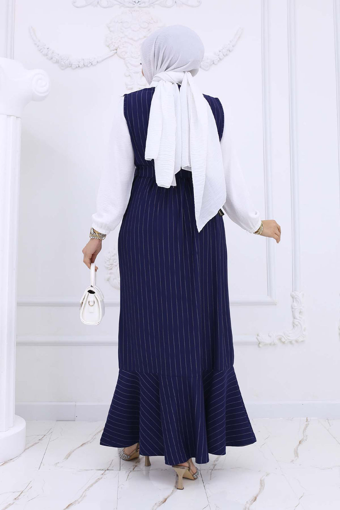 BNG Women Line Detailed Brooch Dress Navy Blue 4002 - Valdemoro