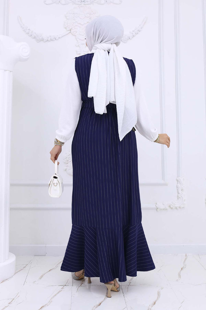 BNG Women Line Detailed Brooch Dress Navy Blue 4002 - Valdemoro