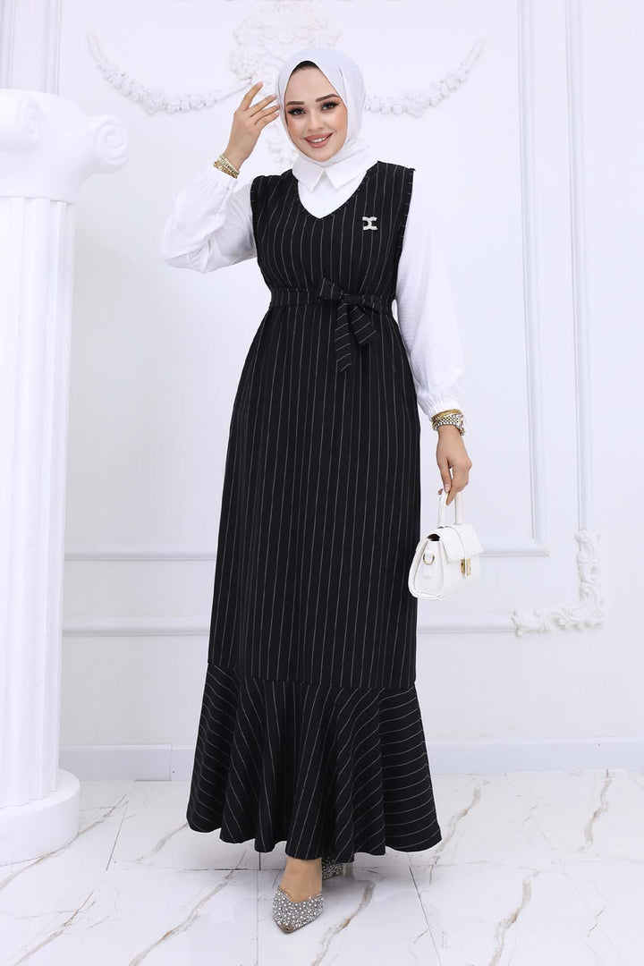 BNG Women Line Detailed Brooch Dress Black 4002 - Venray
