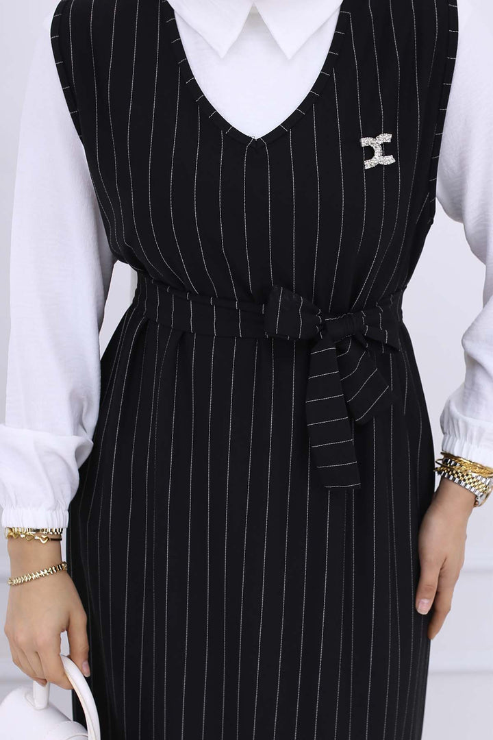 BNG Women Line Detailed Brooch Dress Black 4002 - Venray