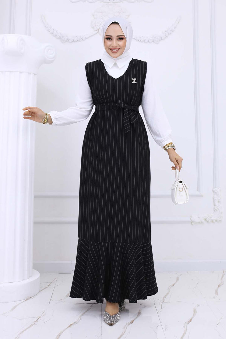 BNG Women Line Detailed Brooch Dress Black 4002 - Venray