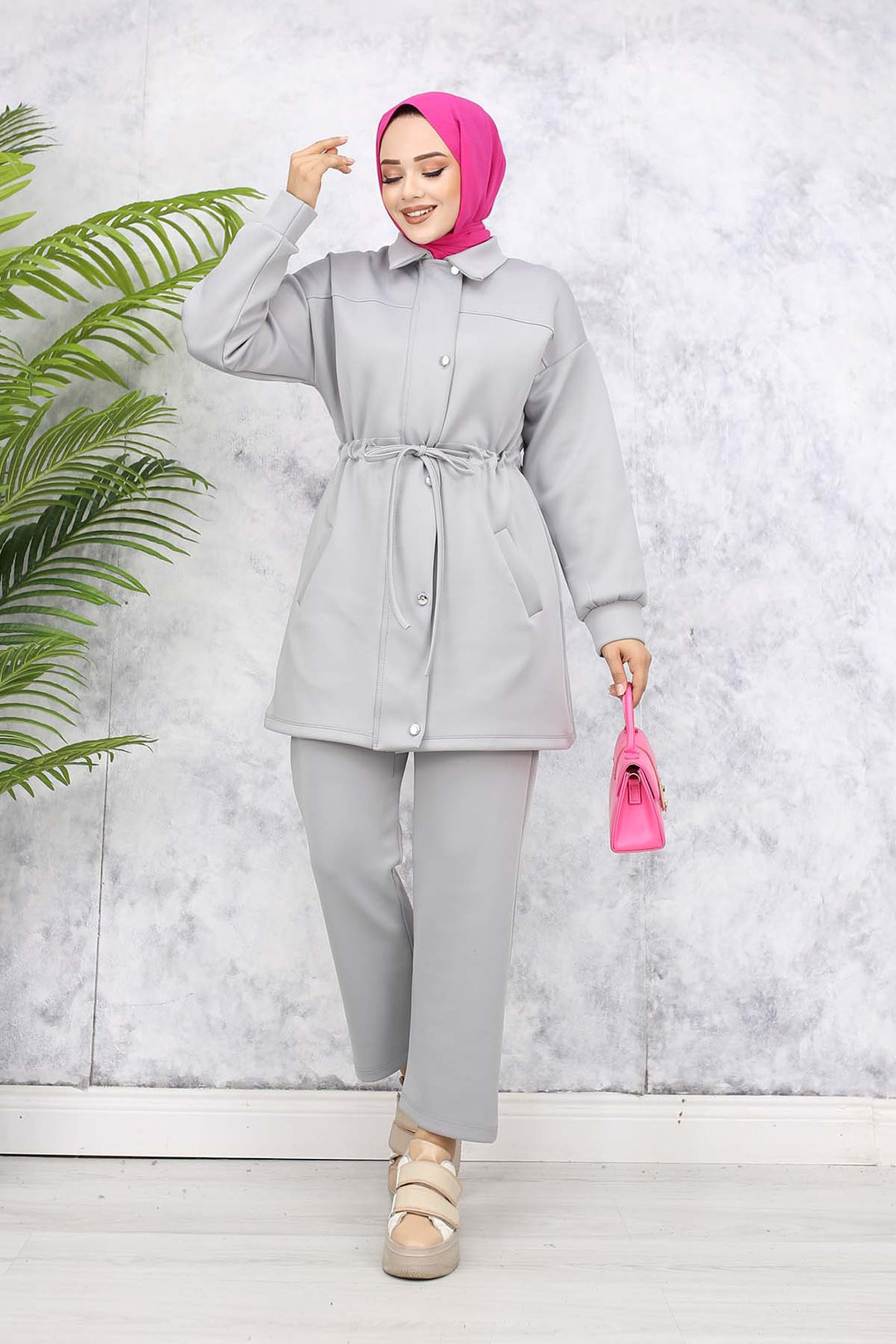 BNG Women Scuba Tesettür Takım Gri 4567 - Poltava