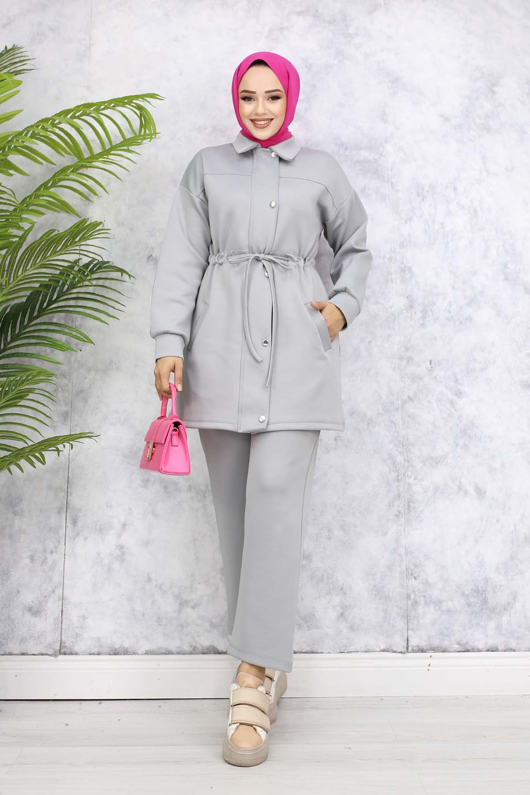 BNG Women Scuba Tesettür Takım Gri 4567 - Poltava