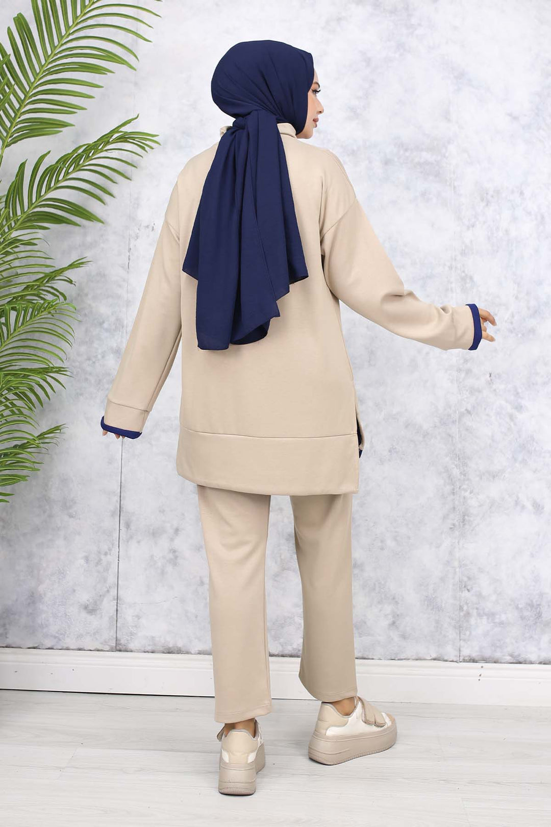 BNG Women Detailed Collar Two-Piece Beige Suit 4581 - Sassari