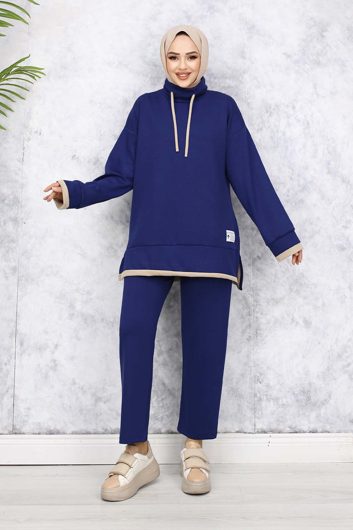 BNG Women Detailed Collar Two-Piece Navy Blue Suit 4581 - Makiivka