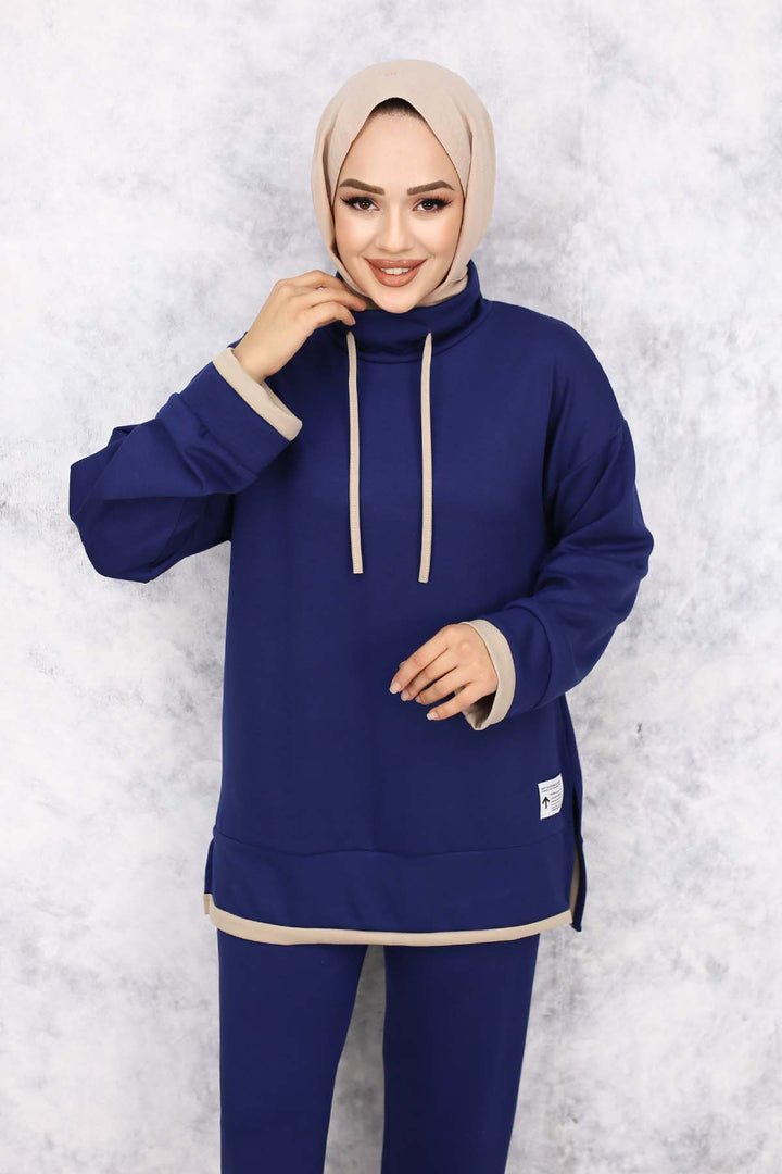 BNG Women Detailed Collar Two-Piece Navy Blue Suit 4581 - Kostiantynivka