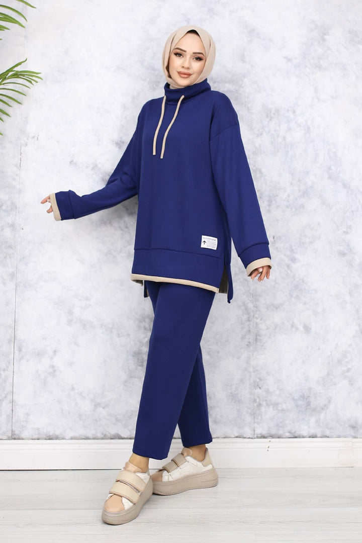 BNG Women Detailed Collar Two-Piece Navy Blue Suit 4581 - Kostiantynivka