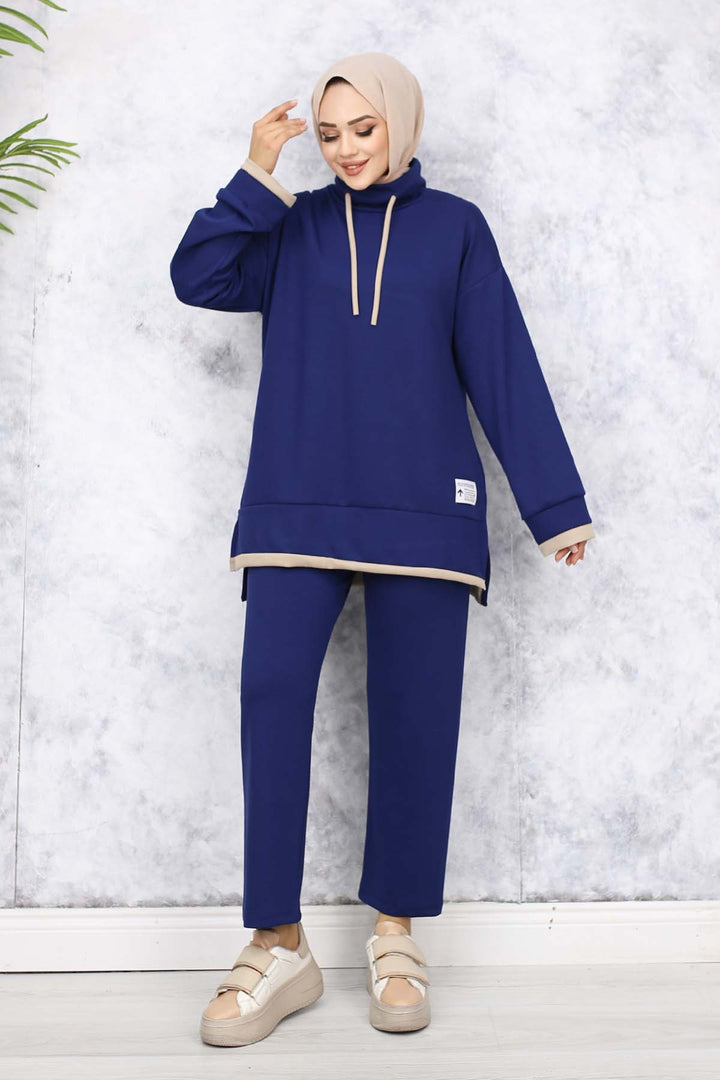 BNG Women Detailed Collar Two-Piece Navy Blue Suit 4581 - Kostiantynivka