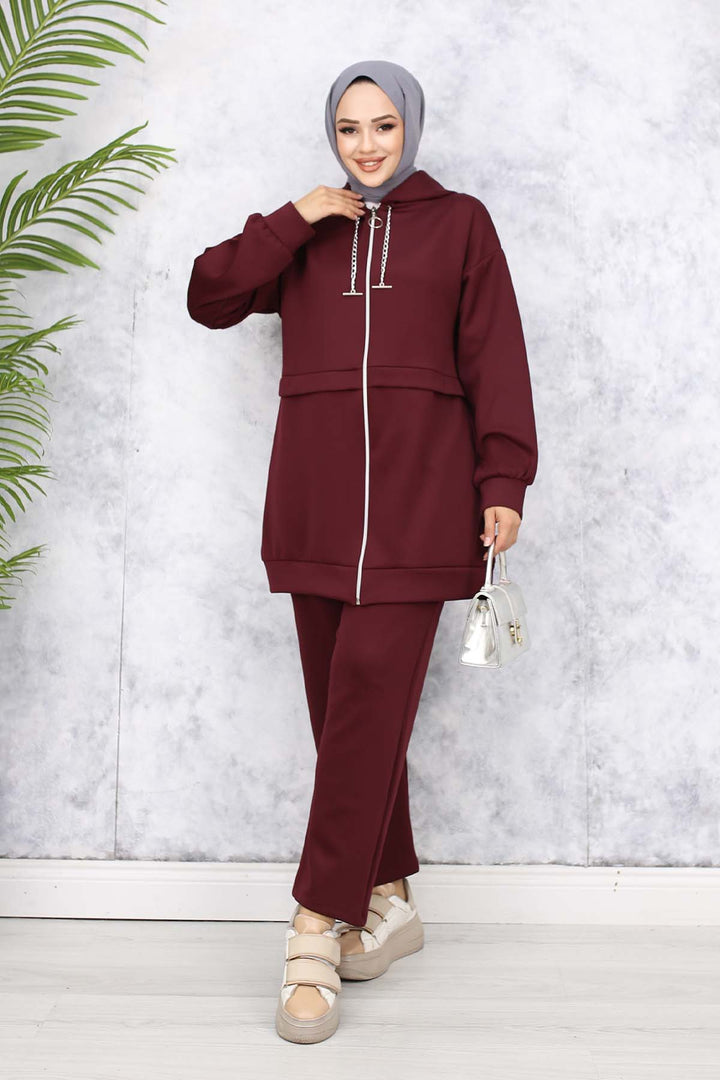 BNG Women Zincir Detaylı Scuba Takım Bordo 4566 - Avondale