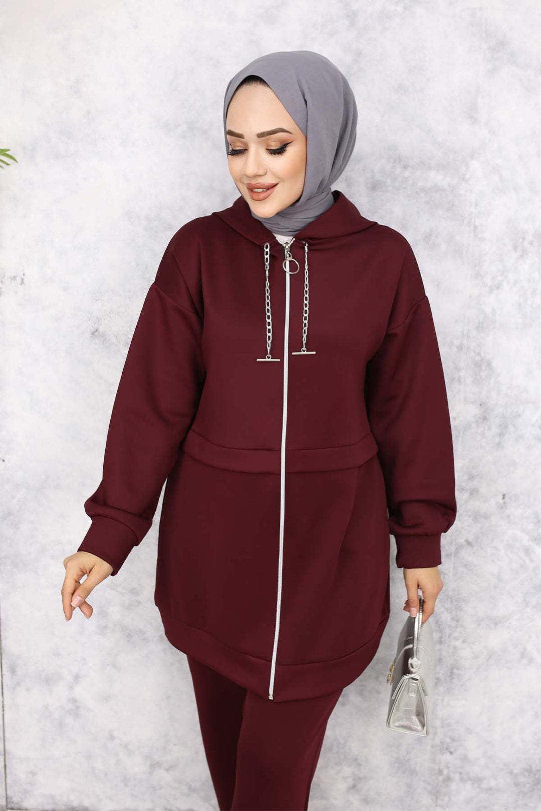 BNG Women Zincir Detaylı Scuba Takım Bordo 4566 - Avondale