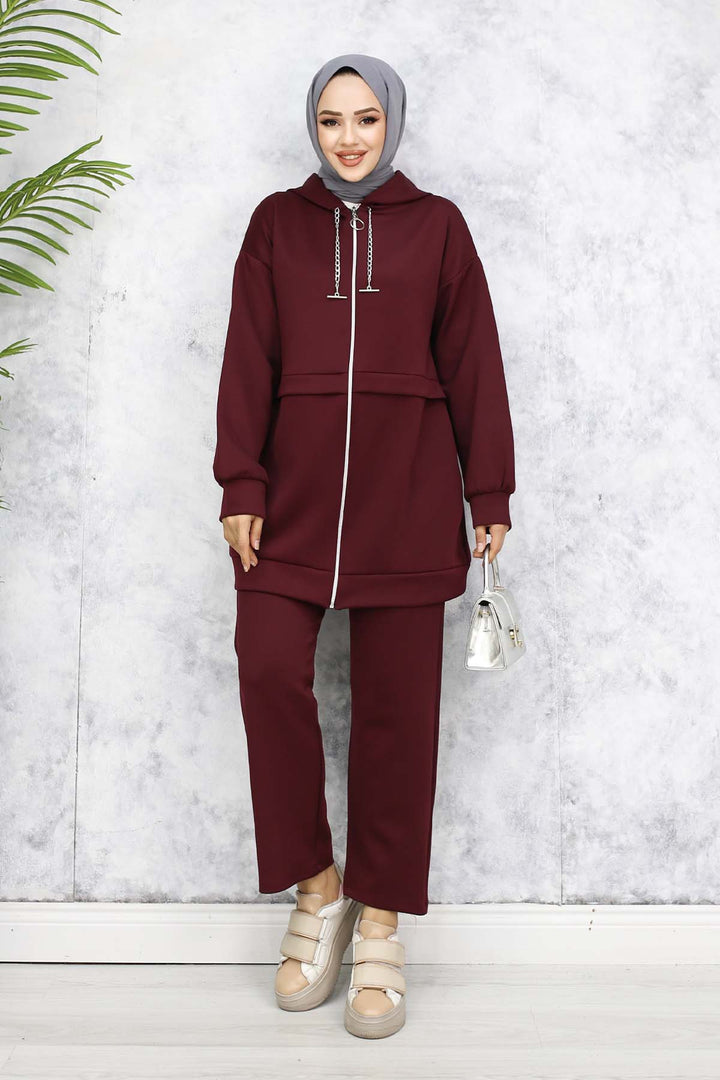 BNG Women Zincir Detaylı Scuba Takım Bordo 4566 - Avondale