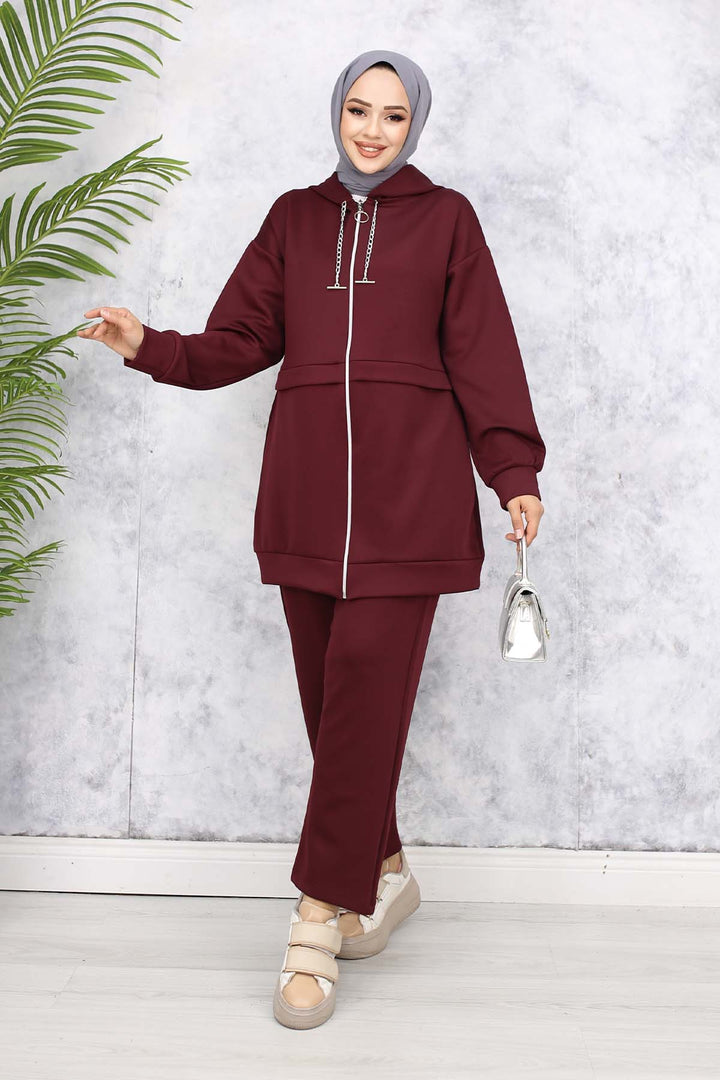 BNG Women Zincir Detaylı Scuba Takım Bordo 4566 - Avondale