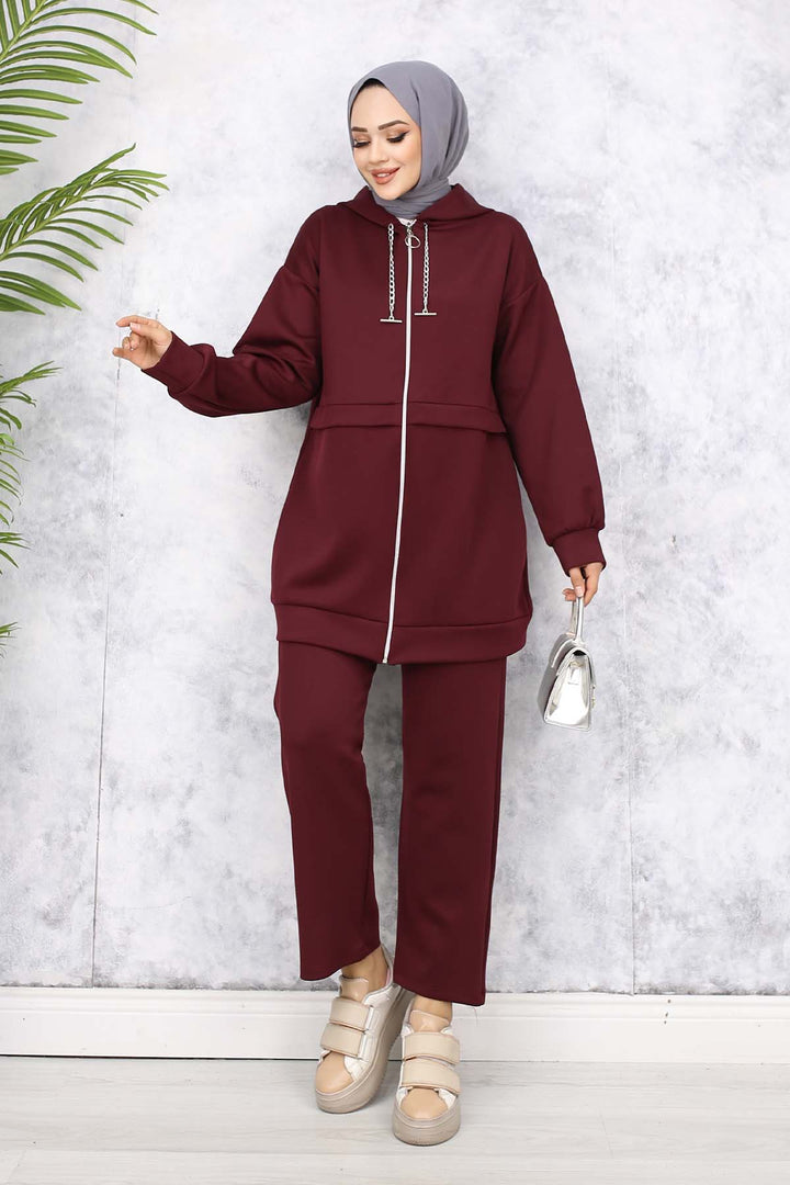 BNG Women Zincir Detaylı Scuba Takım Bordo 4566 - Avondale