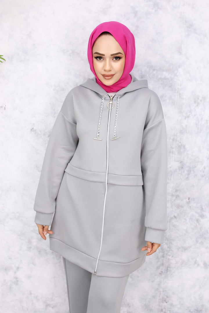 BNG Women Zincir Detaylı Scuba Takım Gri 4566 - Cisterna di Latina