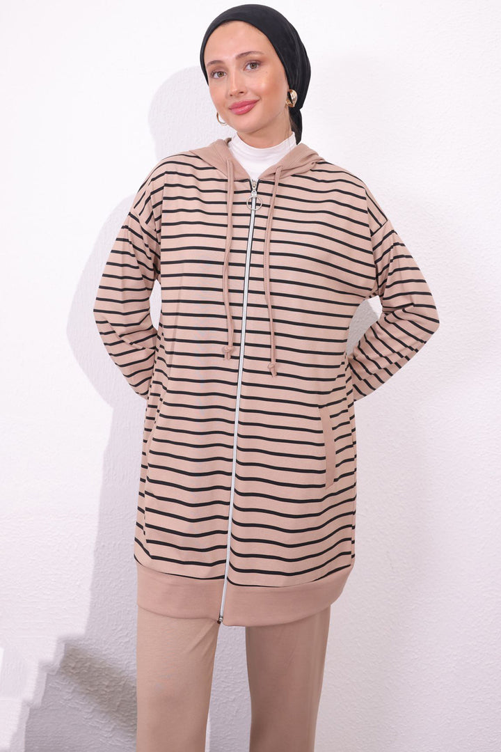 BNG Women Striped Two-Piece Set Beige - Tala