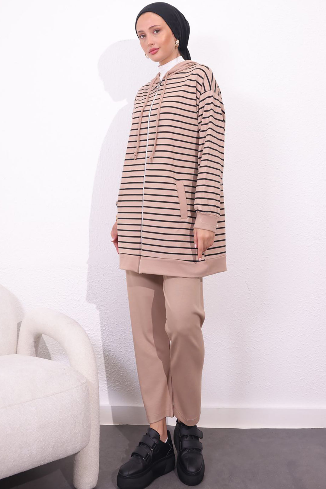 BNG Women Striped Two-Piece Set Beige - Tala