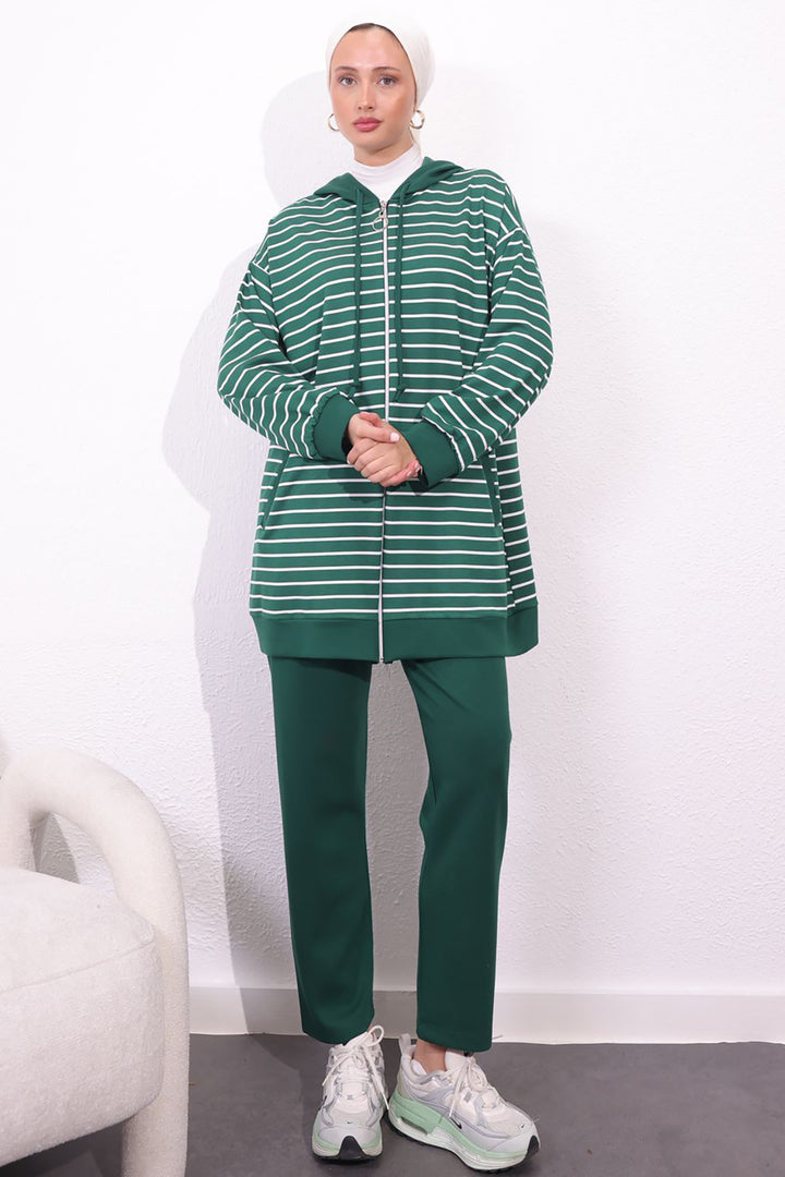 BNG Women Striped Twin Set Emerald Green - San Juan
