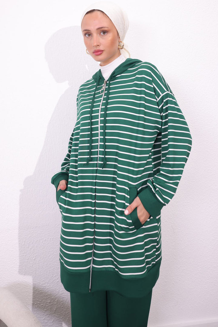 BNG Women Striped Twin Set Emerald Green - San Juan