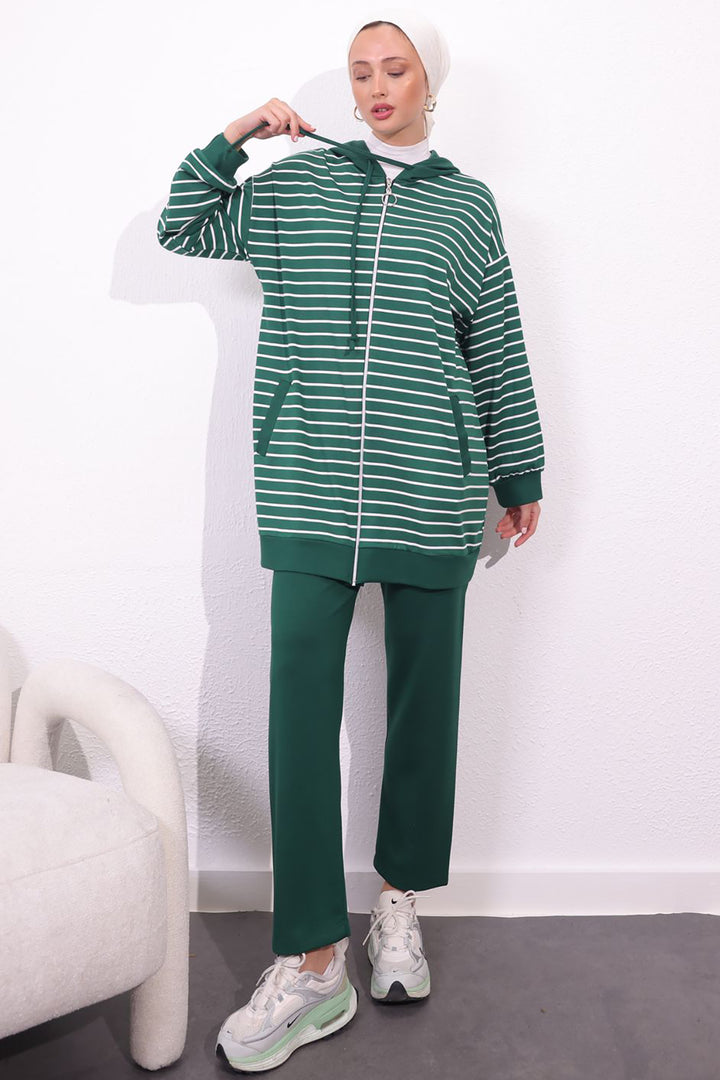 BNG Women Striped Twin Set Emerald Green - San Juan