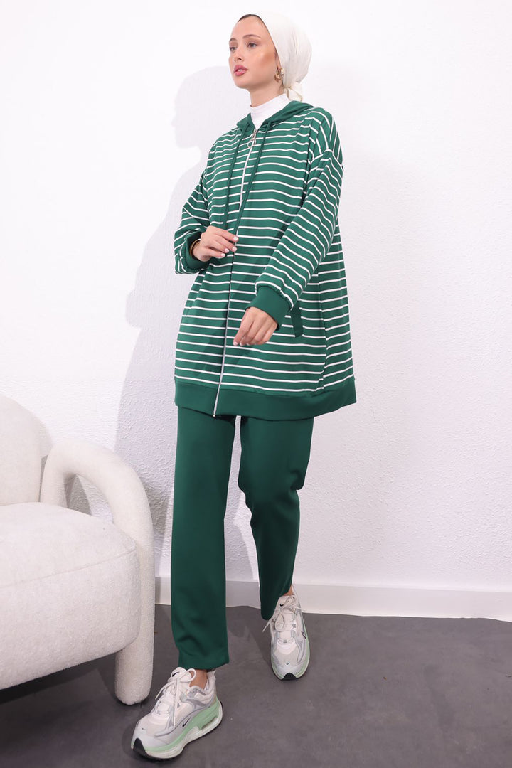 BNG Women Striped Twin Set Emerald Green - San Juan