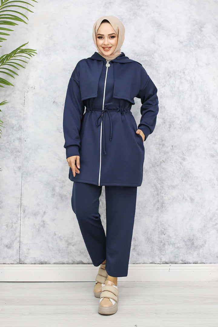 BNG Women Neck Detailed Scuba Two Piece Navy Blue 4596 - Penn Hills