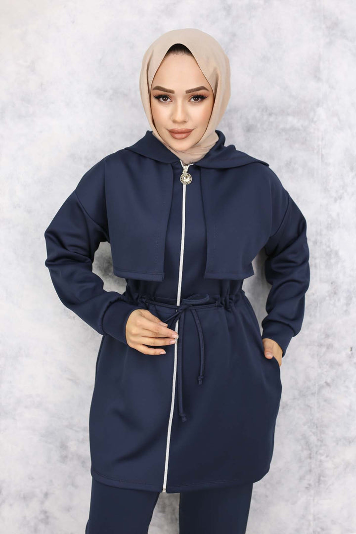 BNG Women Neck Detailed Scuba Two Piece Set Anthracite 4596 - Apaseo el Alto
