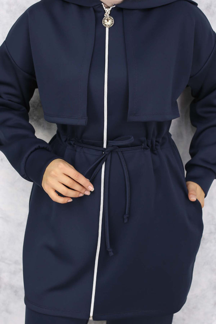 BNG Women Neck Detailed Scuba Two Piece Set Anthracite 4596 - Apaseo el Alto