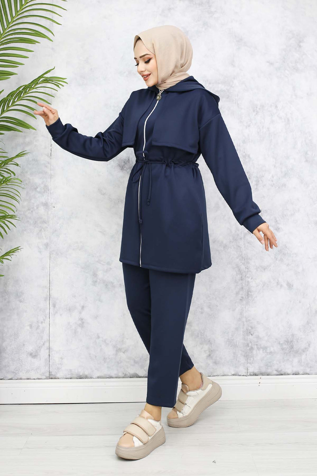 BNG Women Neck Detailed Scuba Two Piece Set Anthracite 4596 - Apaseo el Alto