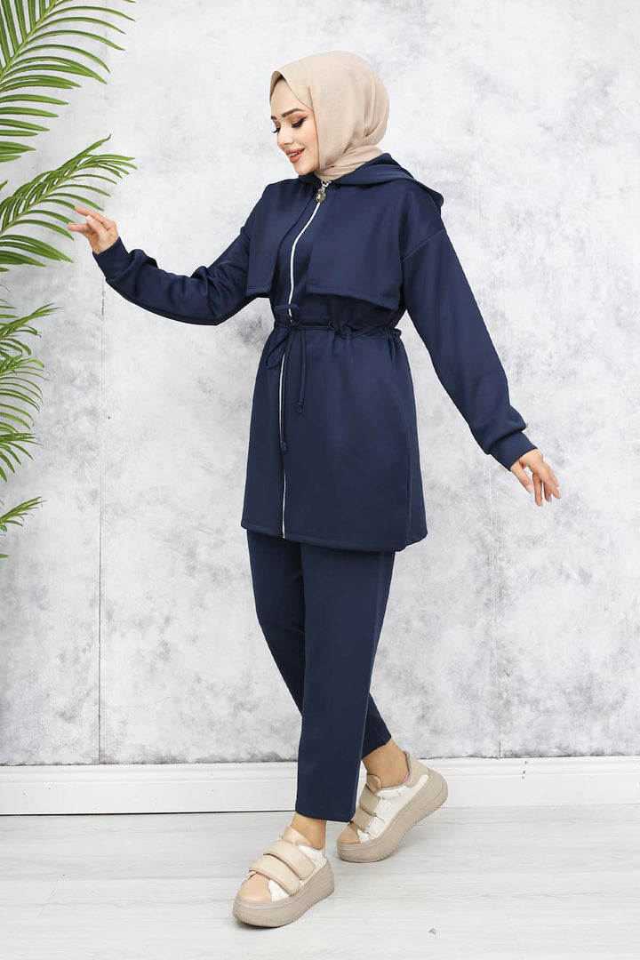 BNG Women Neck Detailed Scuba Two Piece Set Anthracite 4596 - Apaseo el Alto