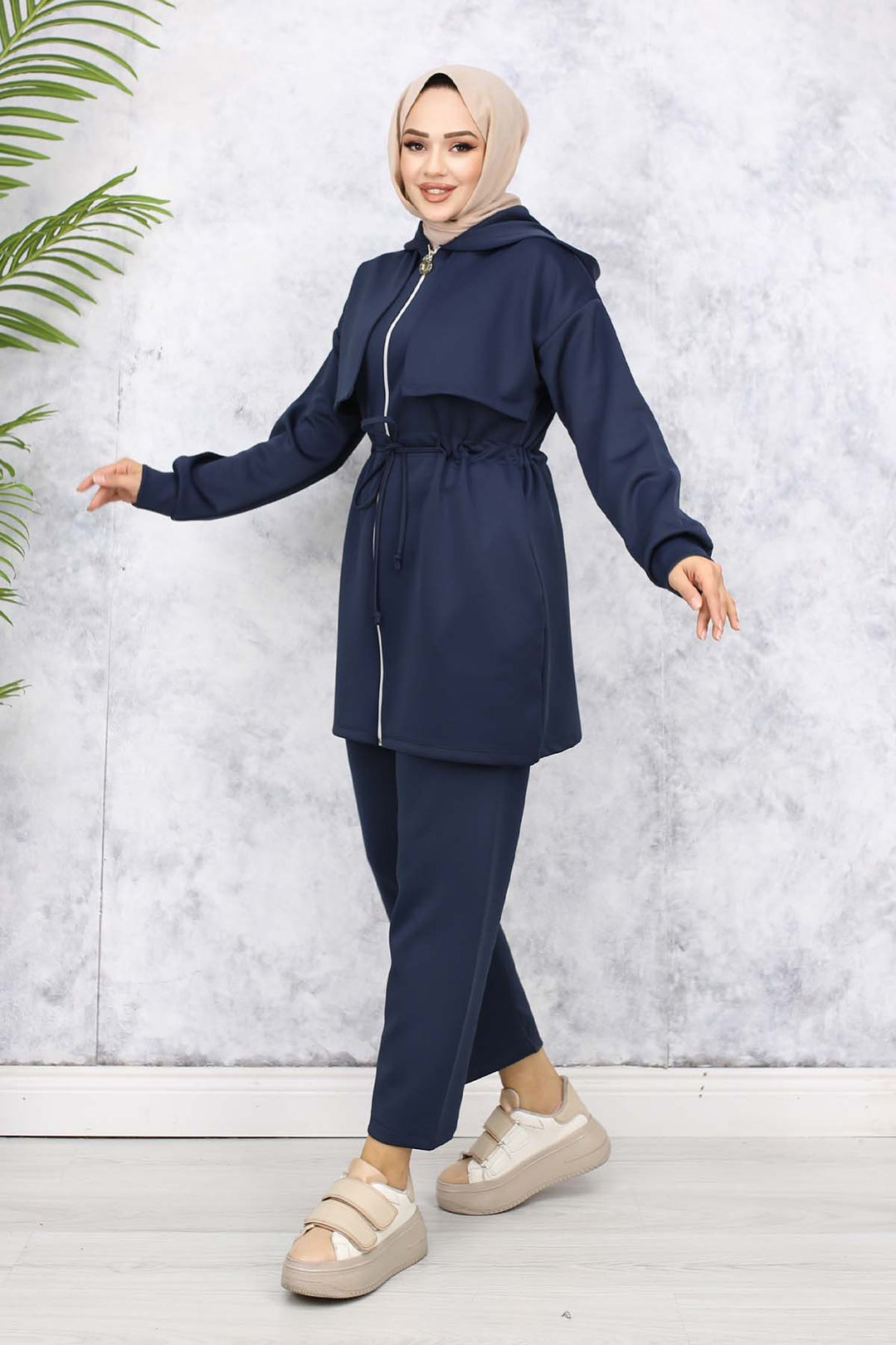 BNG Women Neck Detailed Scuba Two Piece Set Anthracite 4596 - Apaseo el Alto