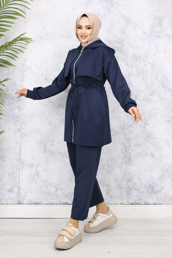 BNG Women Neck Detailed Scuba Two Piece Set Anthracite 4596 - Apaseo el Alto
