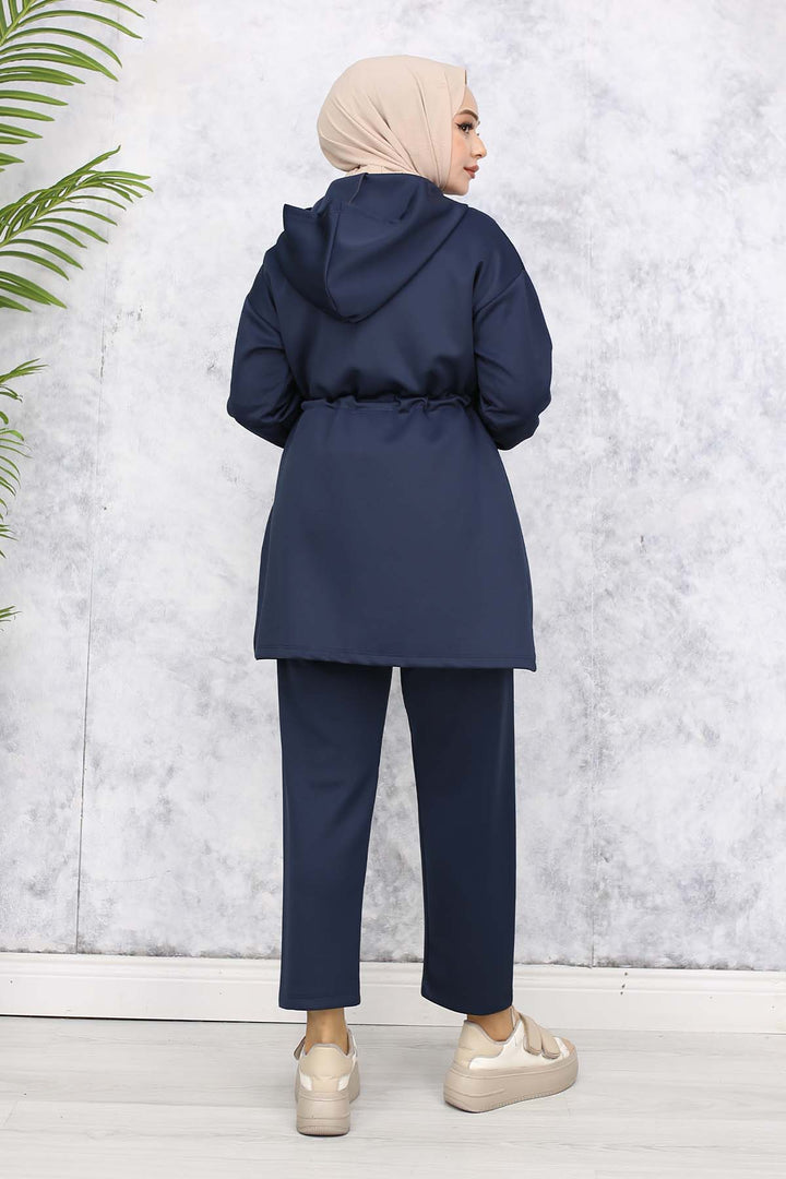 BNG Women Neck Detailed Scuba Two Piece Set Anthracite 4596 - Apaseo el Alto