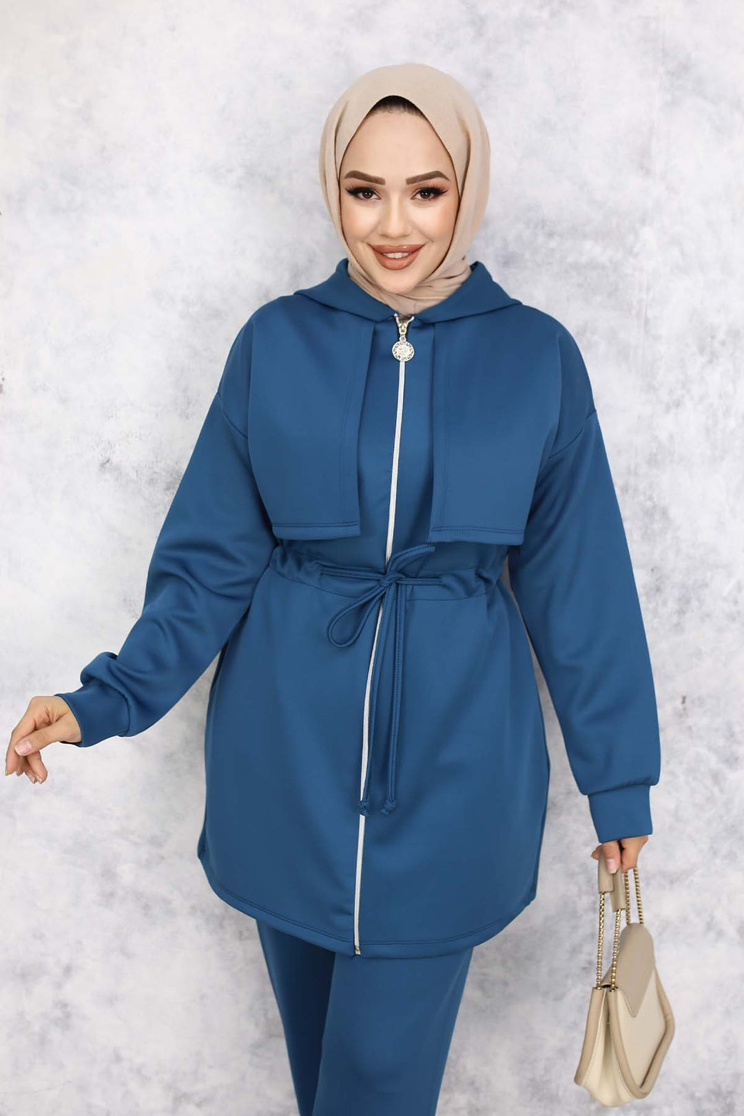 BNG Women Neck Detailed Scuba Two Piece Set Petrol 4596 - Zhlobin