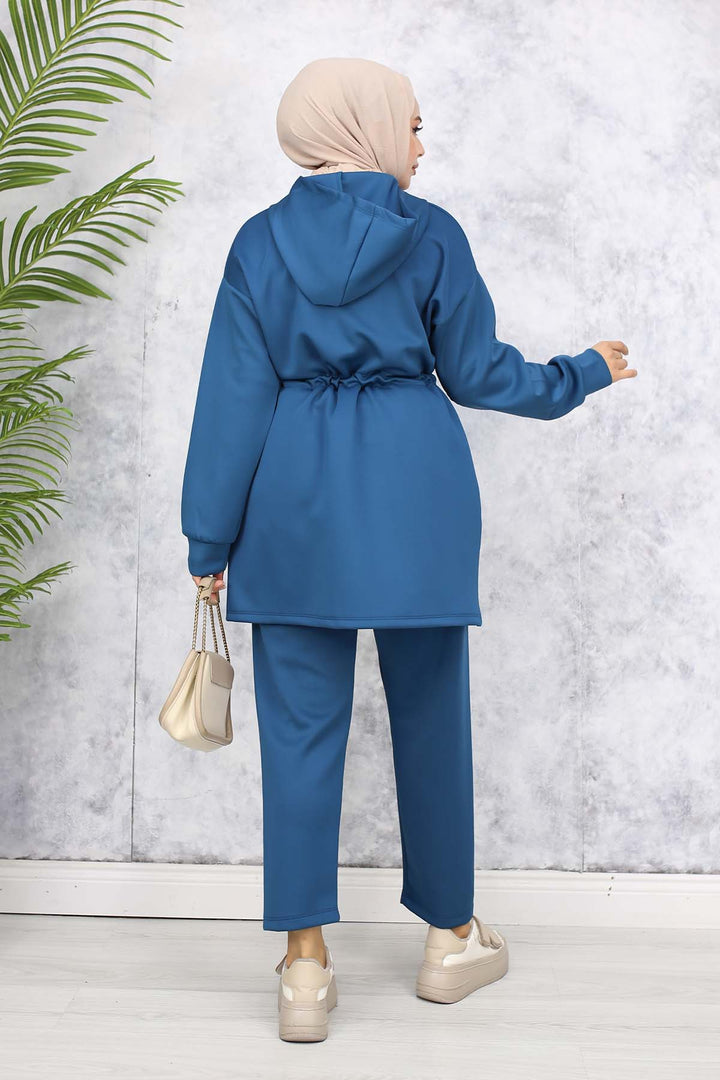 BNG Women Neck Detailed Scuba Two Piece Set Petrol 4596 - Zhlobin