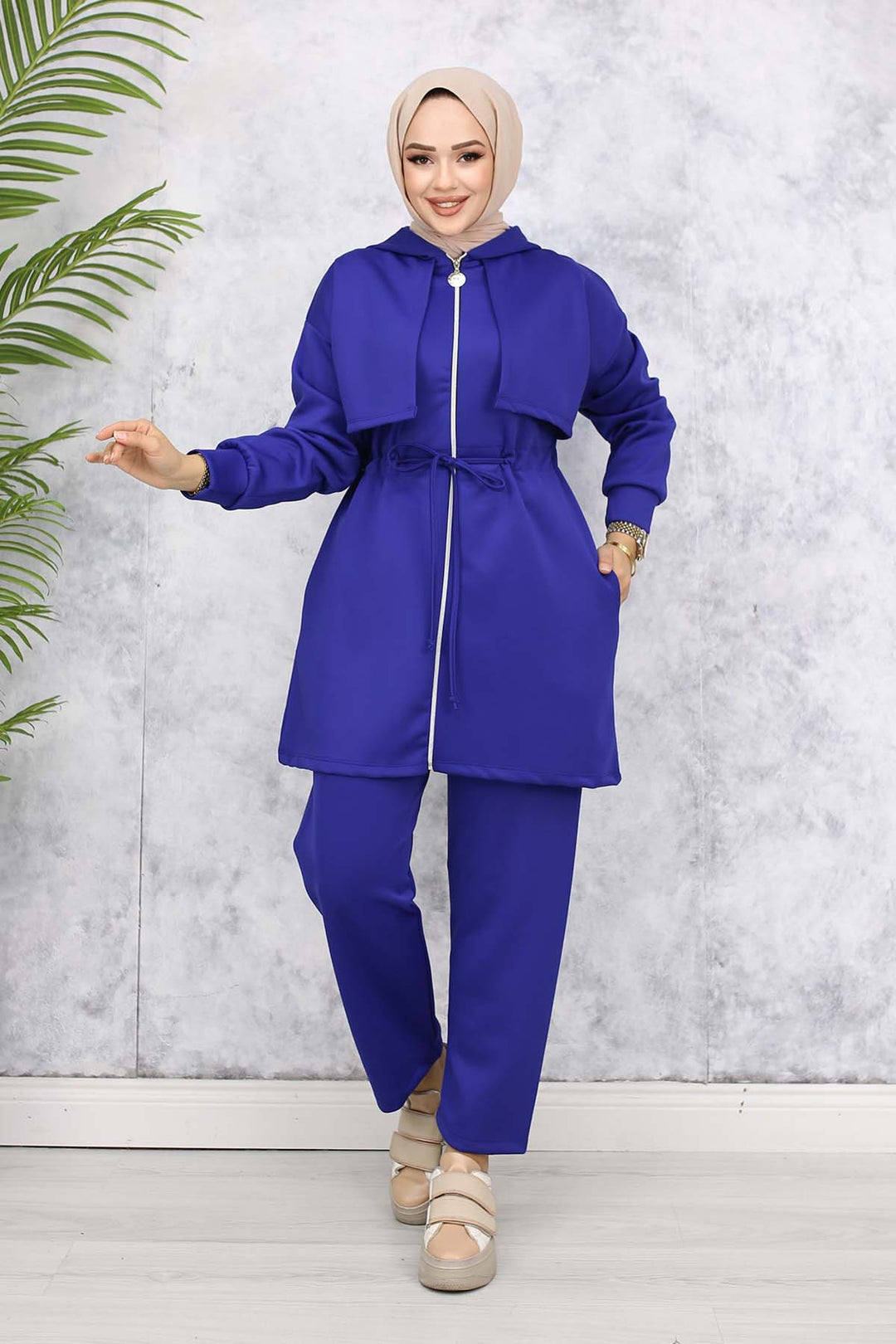 BNG Women Neck Detailed Scuba Two Piece Set Sax Blue 4596 - Ixtapaluca