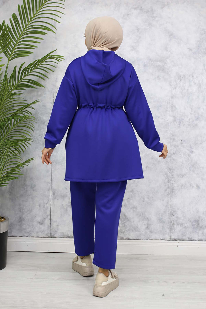 BNG Women Neck Detailed Scuba Two Piece Set Sax Blue 4596 - Marlboro