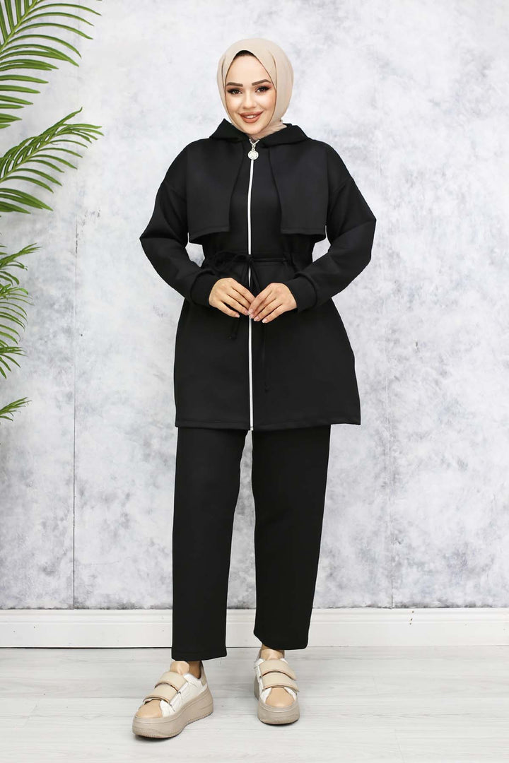 BNG Women Neck Detailed Scuba Two Piece Set Black 4596 - Cuautitlán
