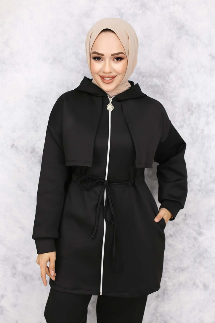BNG Women Neck Detailed Scuba Two Piece Set Black 4596 - Cuautitlán
