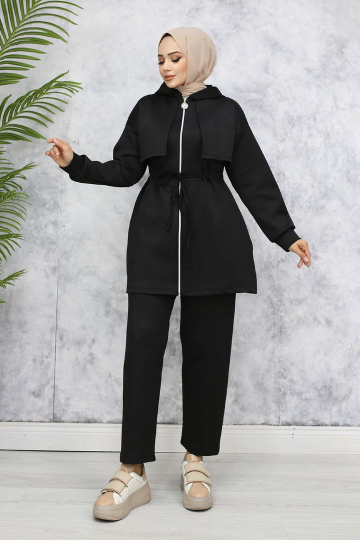 BNG Women Neck Detailed Scuba Two Piece Set Black 4596 - Cuautitlán