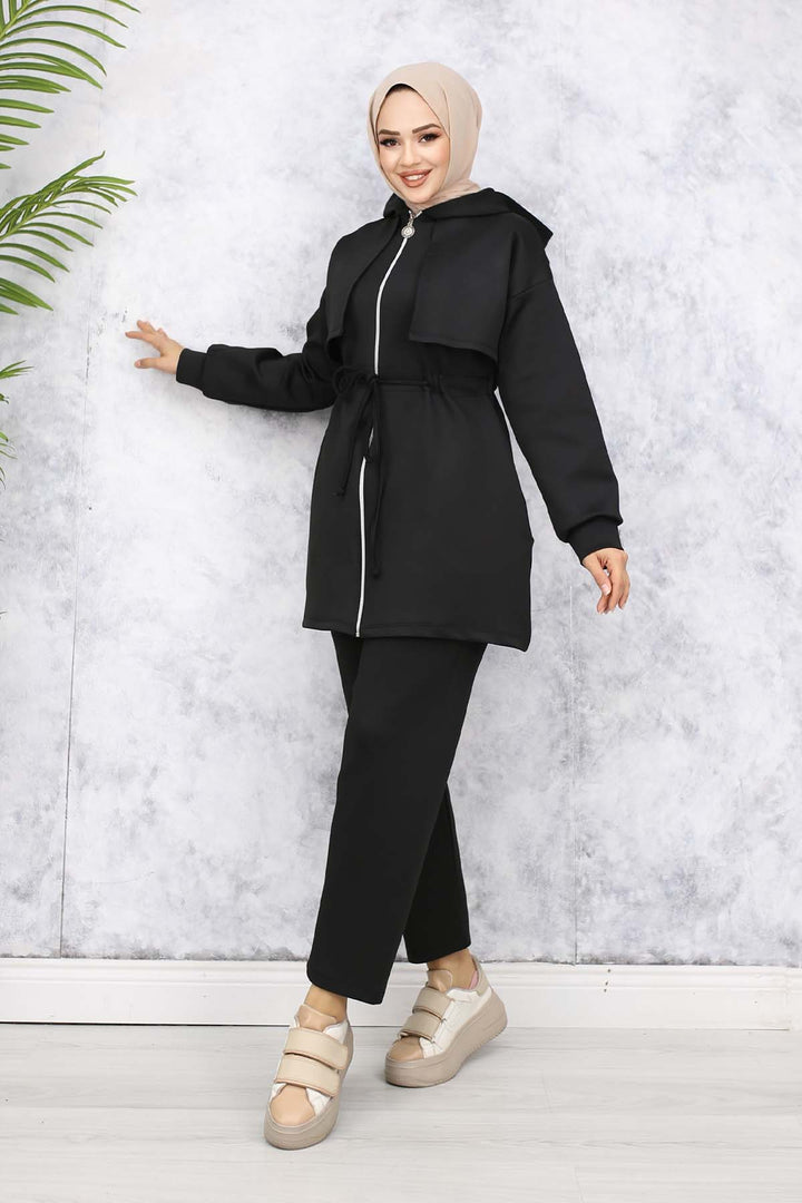 BNG Women Neck Detailed Scuba Two Piece Set Black 4596 - Cuautitlán