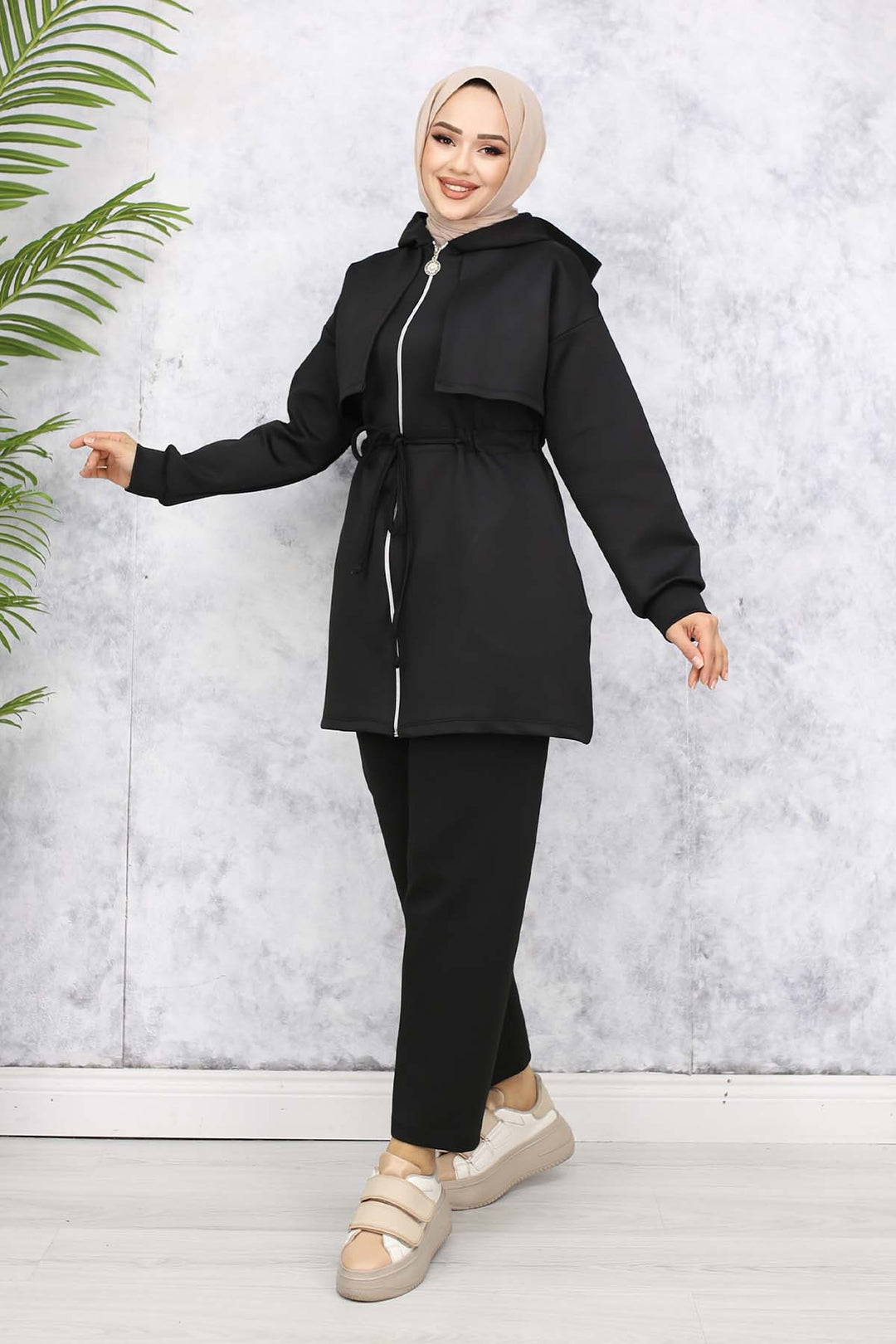BNG Women Neck Detailed Scuba Two Piece Set Black 4596 - Cuautitlán