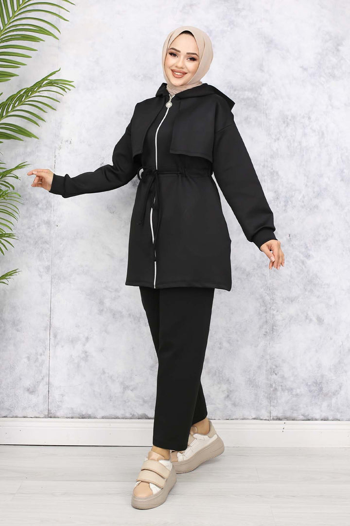 BNG Women Neck Detailed Scuba Two Piece Set Black 4596 - Cuautitlán