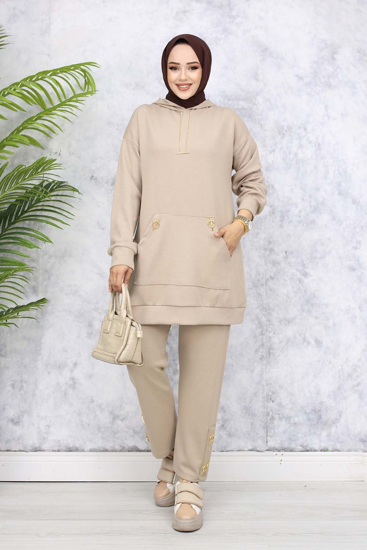 BNG Women Gold Accessorized Two-Piece Set Beige 4580 - Toretsk