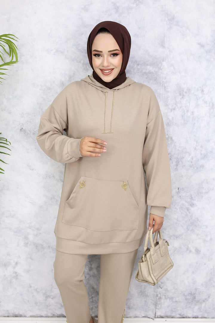 BNG Women Gold Accessorized Two-Piece Set Beige 4580 - Toretsk